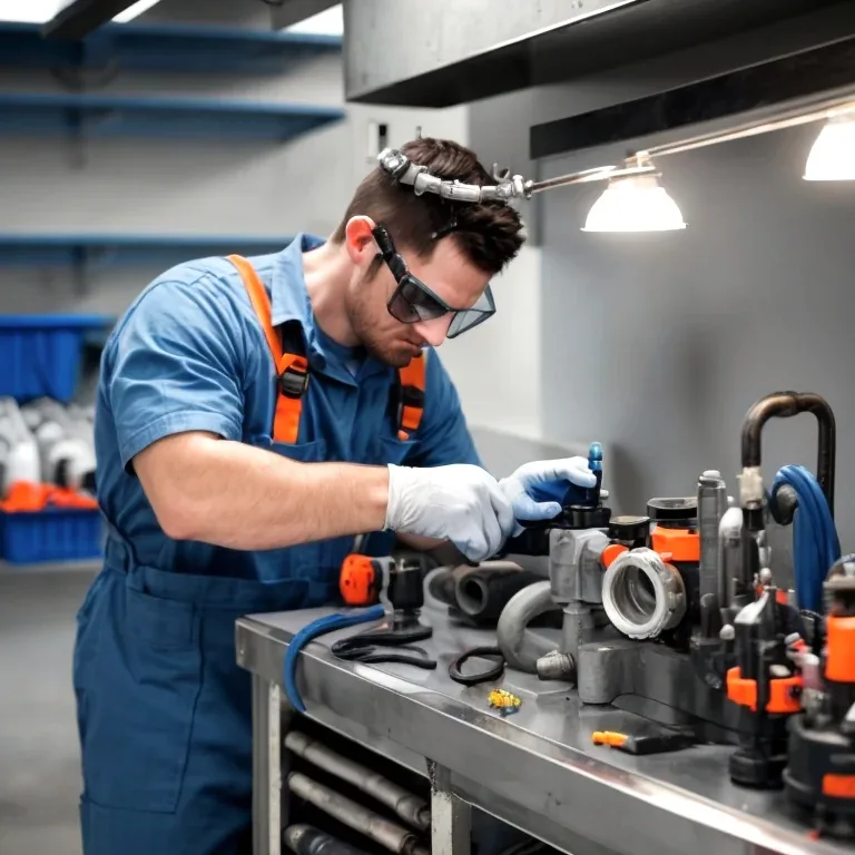 Técnico inspeccionando válvula